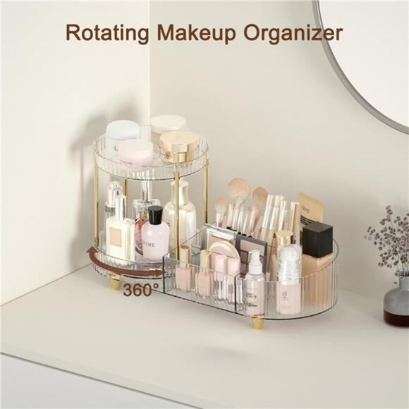 Rotating Makeup Organizer Vanity Perfume Tray Skincare Holder Clear Storage - Picture 2 of 8